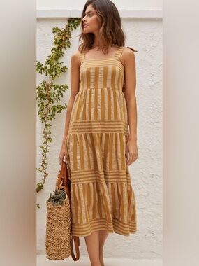 Blue Tassel Shoulder-Tie Midi Dress (B8)